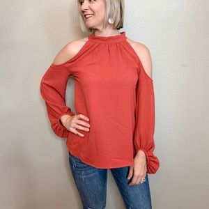 Cold Shoulder Puff Sleeve Blouse